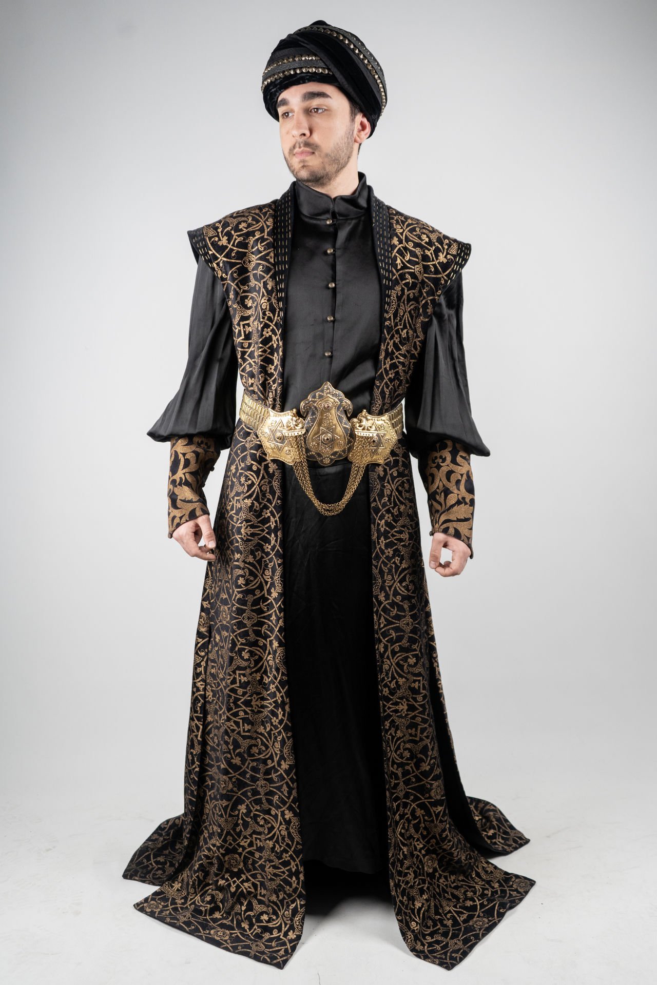 VIP Padişah Kostümü - Siyah Gold Desen