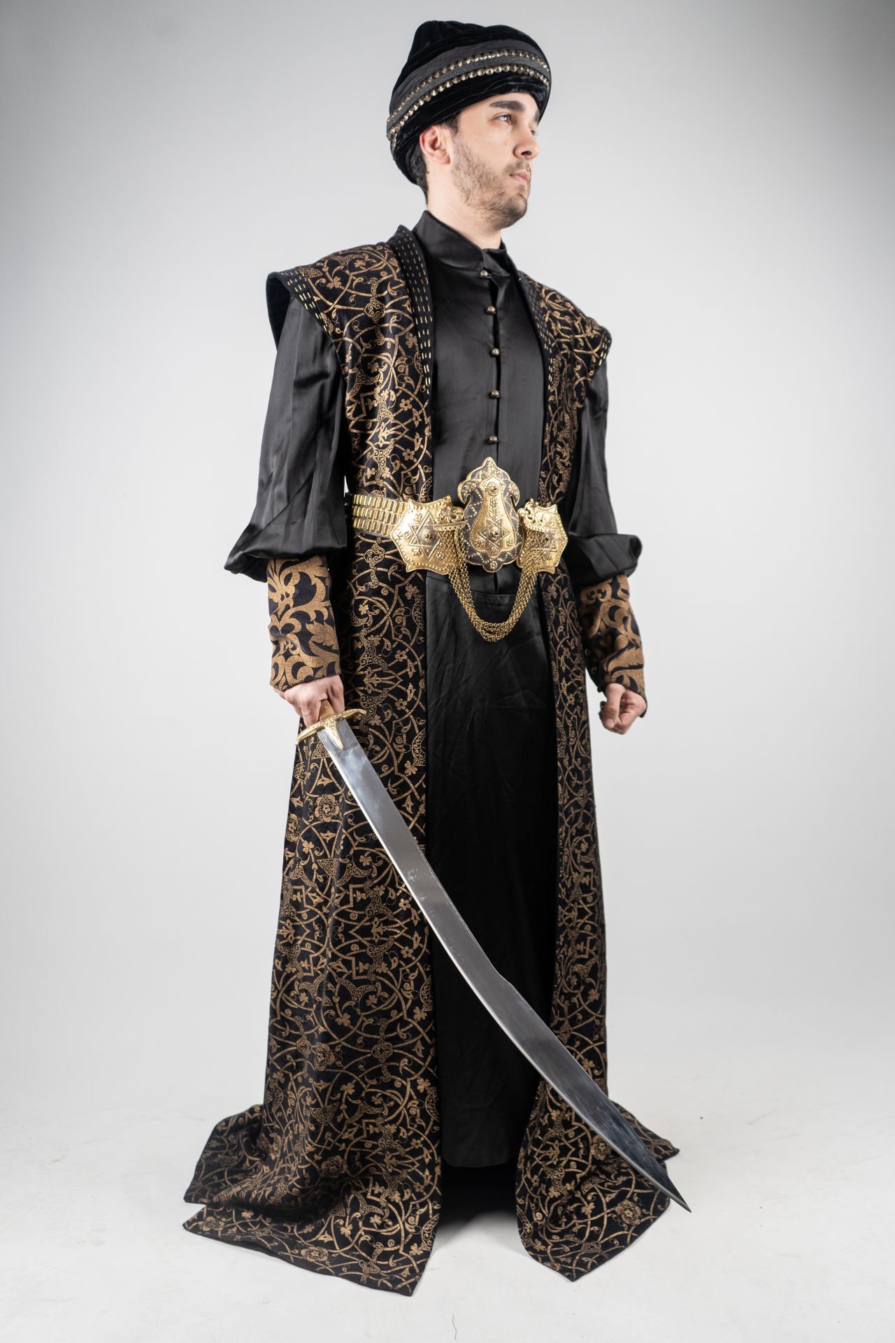 VIP Padişah Kostümü - Siyah Gold Desen