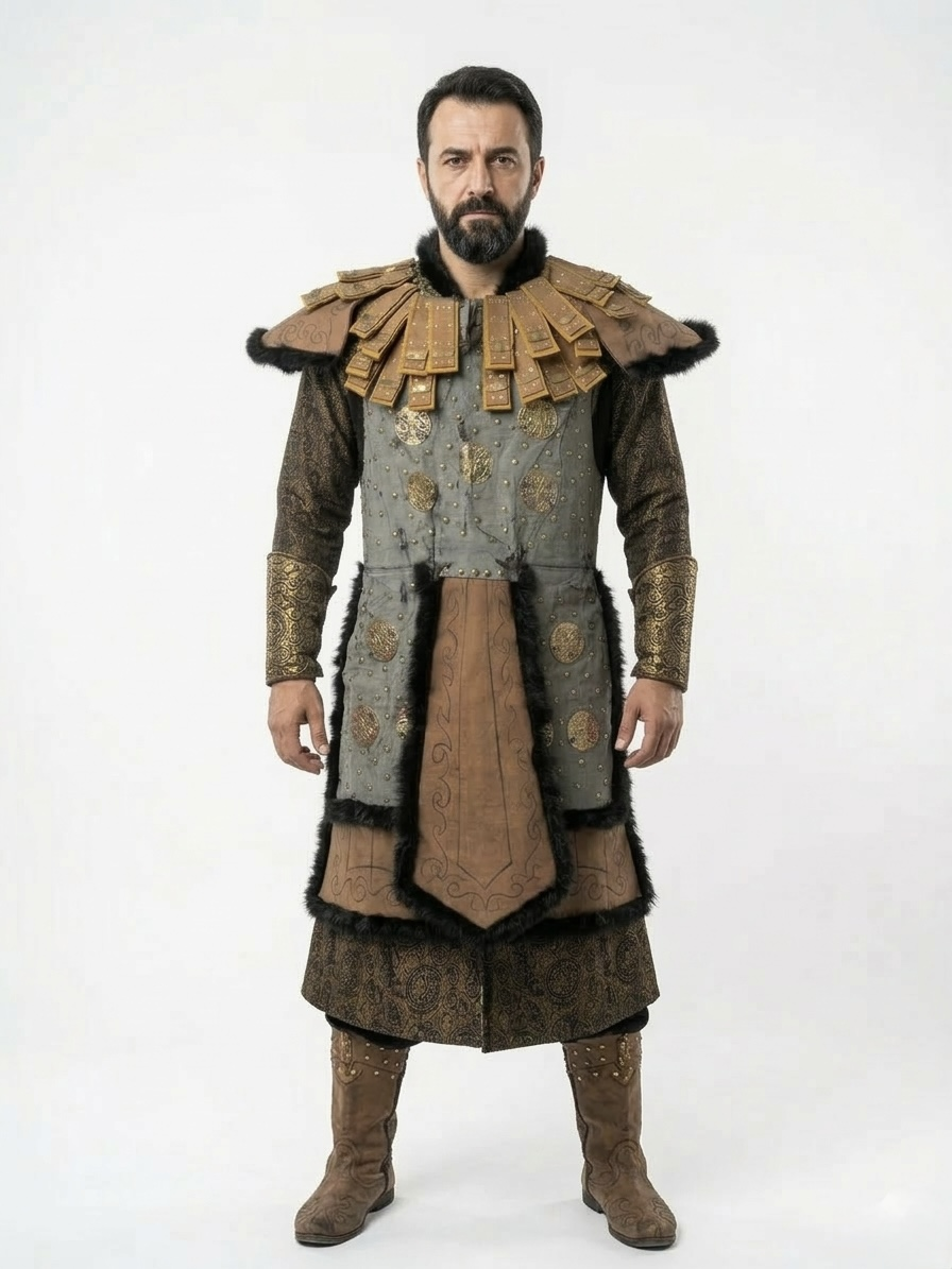 (Fiyat Alınız) Tarihi General Kostümü, Kürklü Ordu Komutanı, Kiralık Savaşçı Lideri Kıyafeti