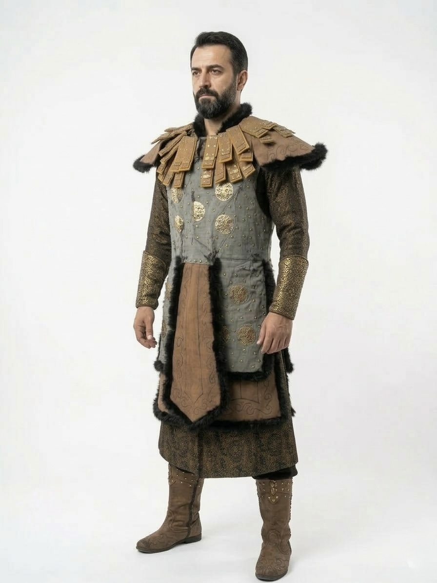 (Fiyat Alınız) Tarihi General Kostümü, Kürklü Ordu Komutanı, Kiralık Savaşçı Lideri Kıyafeti