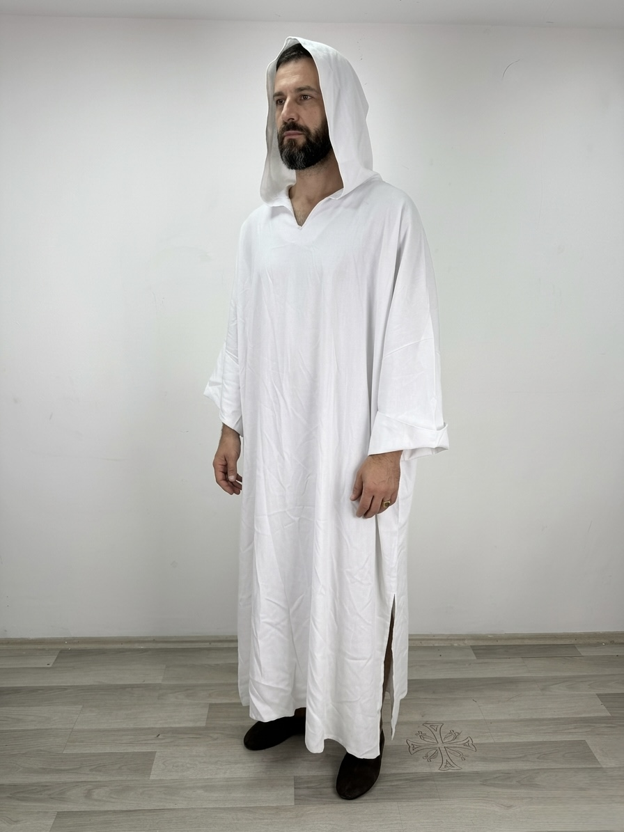 (Fiyat Alınız) Beyaz Keşiş Kostümü - Orta Çağ Ruhban ve Derviş Kıyafeti (KİRALIK)