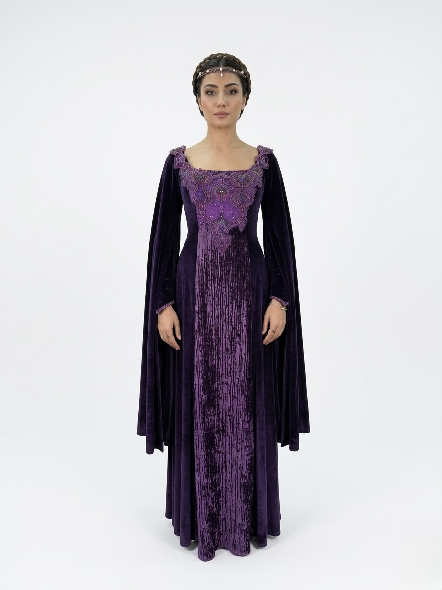 (Fiyat Alınız) Tarihi Dönem Kraliçe Kostümü - Kiralık Mor Kadife Saray Elbisesi