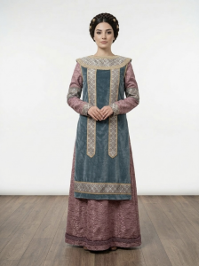 (Fiyat Alınız) Bizans Soylu Kadın Kostümü - Tarihi Dönem Aristokrat Elbisesi (KİRALIK)