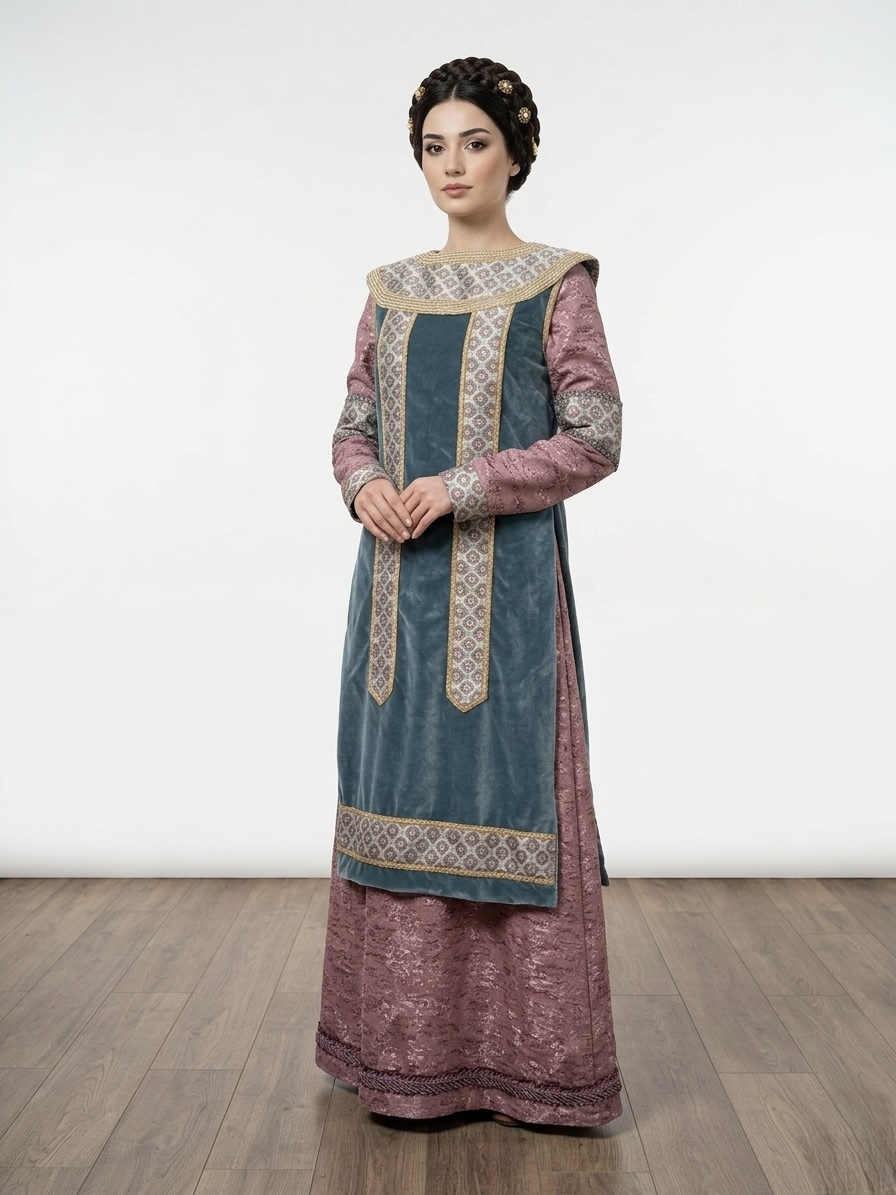 (Fiyat Alınız) Bizans Soylu Kadın Kostümü - Tarihi Dönem Aristokrat Elbisesi (KİRALIK)
