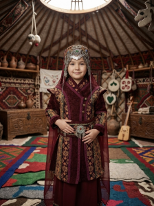 Kız Çocuk Tarihi Dönem Kostümü - Savaşçı Türk Hatun ve Sultan Elbisesi (Bordo)