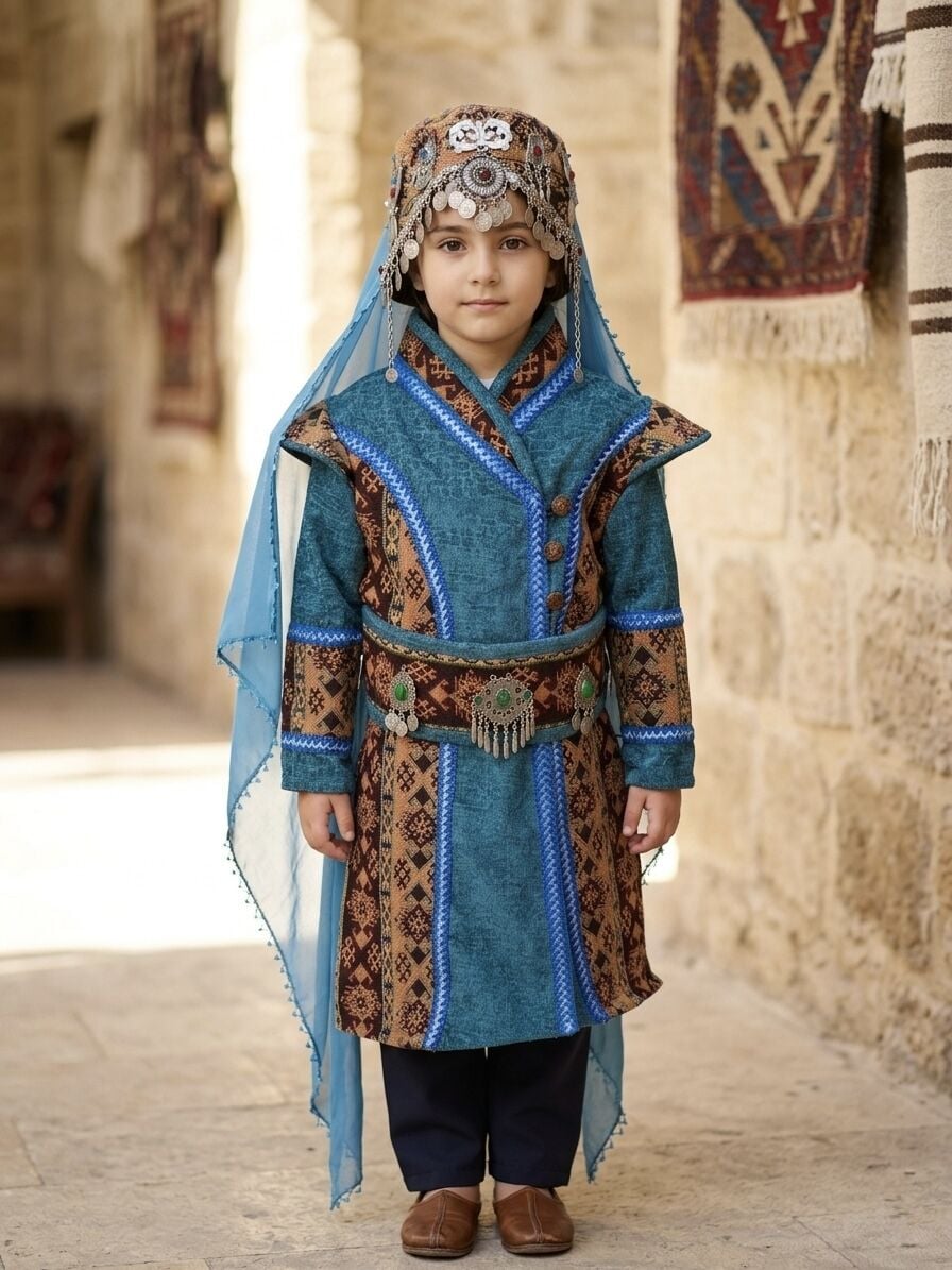 Kız Çocuk Tarihi Dönem Kostümü - Savaşçı Türk Hatun ve Sultan Elbisesi