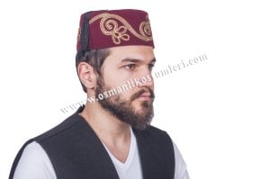 OSMANLI FESİ İŞLEMELİ BORDO