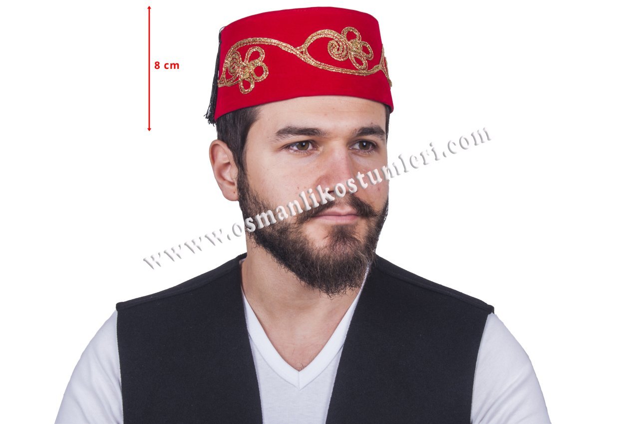 OSMANLI FESİ İŞLEMELİ KIRMIZI